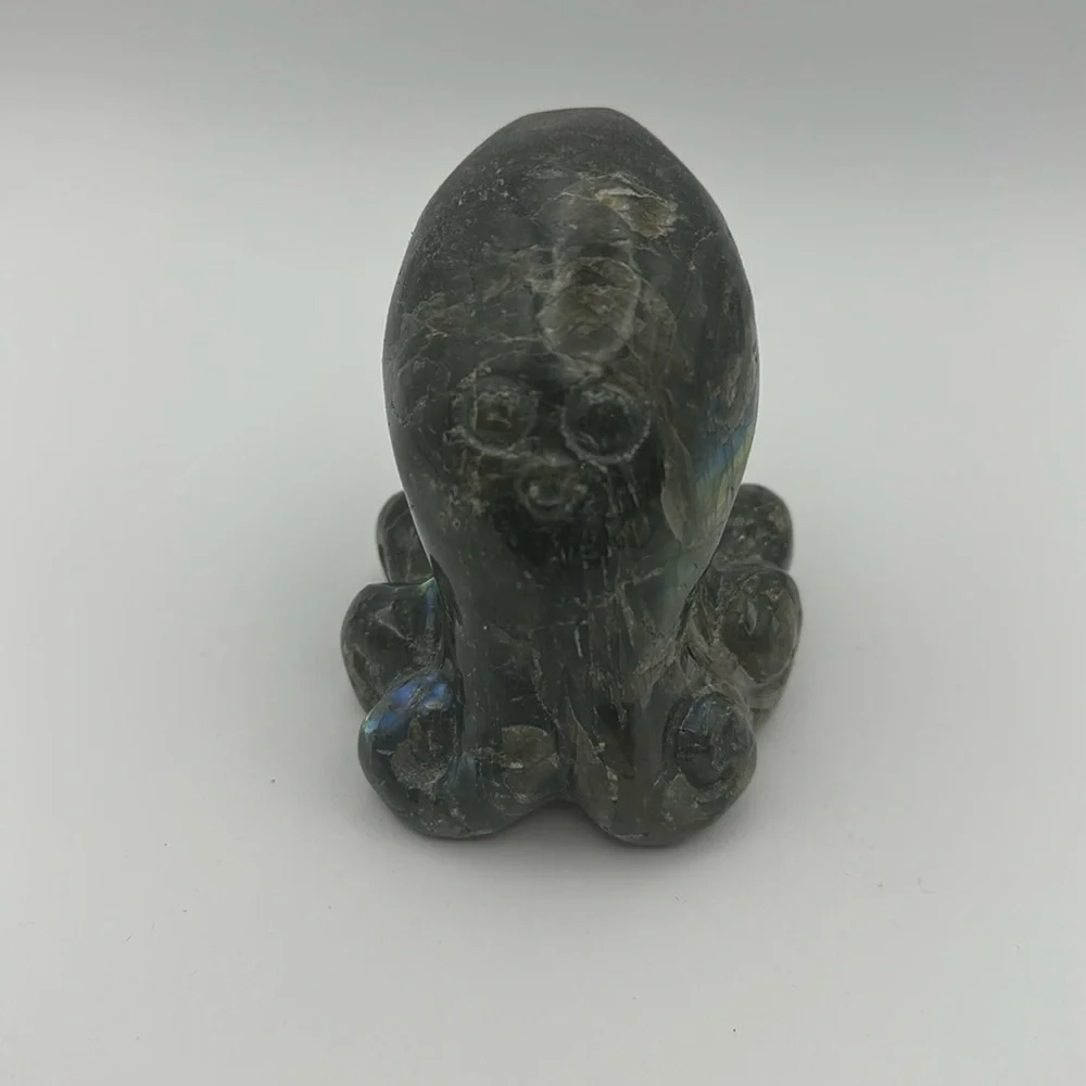 Natural blue flash labradorite octopus carving